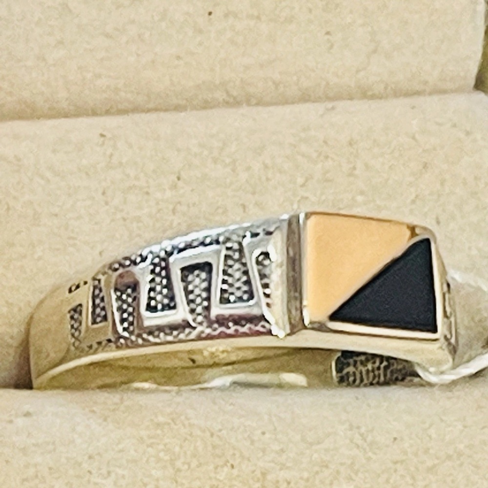 NWT black Onyx VTG Sterling SILVER 925, gold 375-  9K MENS Ring Sz 20.5 -10.5 US - Picture 3 of 7
